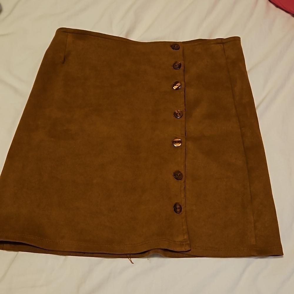 Brown Faux Suede High Waisted Mini Skirt Size S